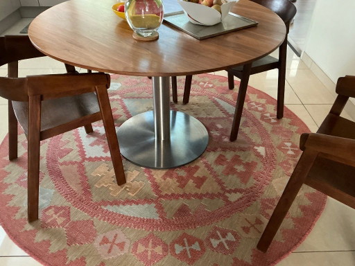Walnut Dining Table with Stainless Steel Base, Truly Beautiful, Diameter 120 cm, Height 75 cm