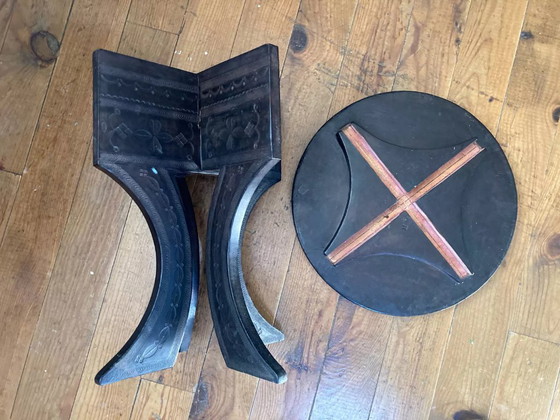 Image 1 of Two Tuareg side tables in wood and embossed leather