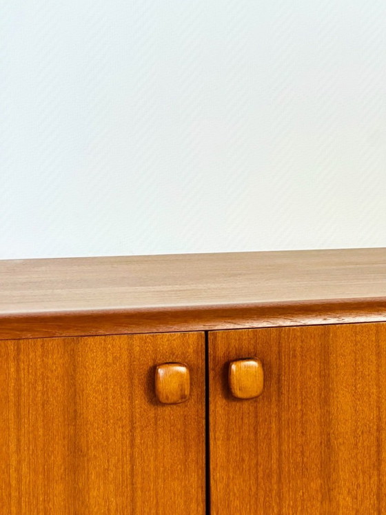 Image 1 of Low Scandinavian teak sideboard with 4 doors and hairpin metal legs, 1960