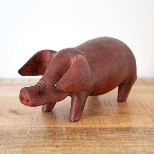 Statue de cochon en bois, style rustique
