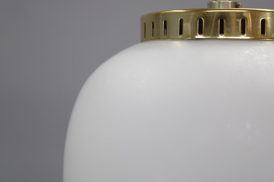 Image 1 of 1970 Karlby Paire de pendentifs en verre opalin et laiton par Lyfa, Danemark