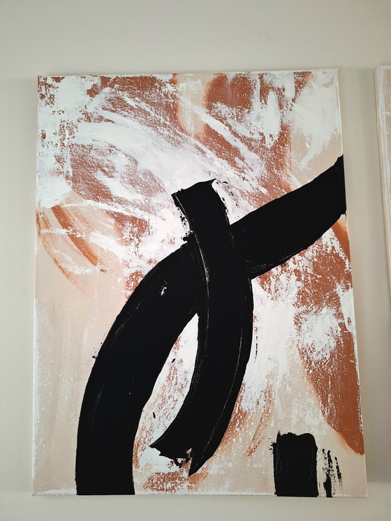 Image 1 of Triptych three paintings japandi terracotta