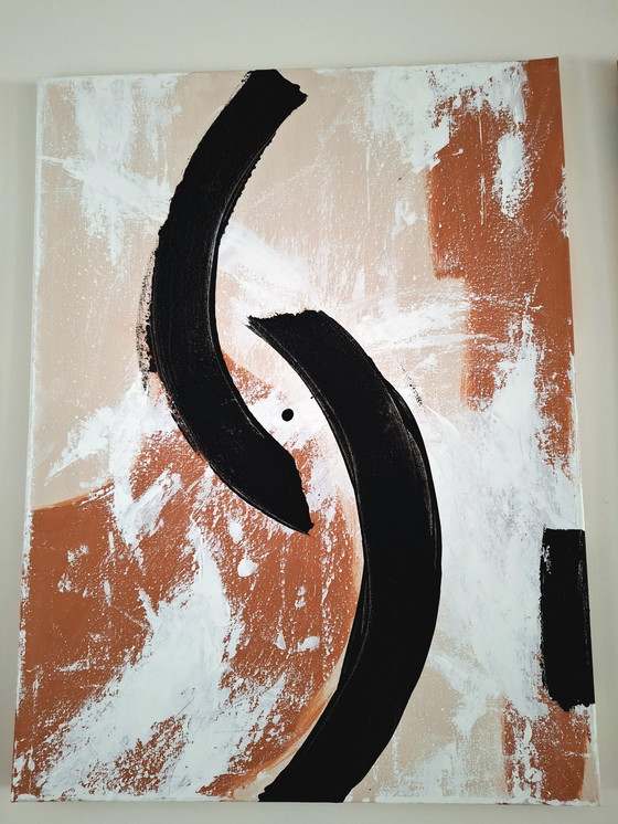 Image 1 of Triptych three paintings japandi terracotta