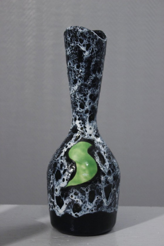 Image 1 of Luc Vallauris Saftservice Karaffe + 5 Becher Emaille Lava Frankreich 1950s