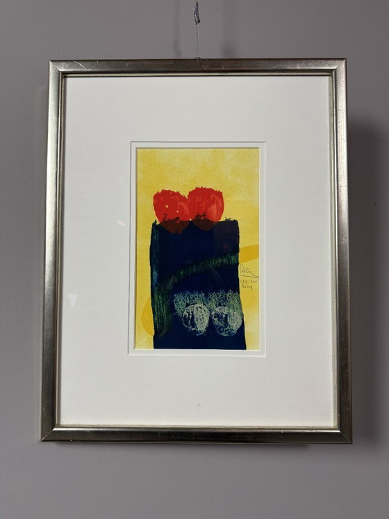 Image 1 of Composition abstraite en rouge, jaune et bleu par Arty Grimm, sérigraphie, 2004.