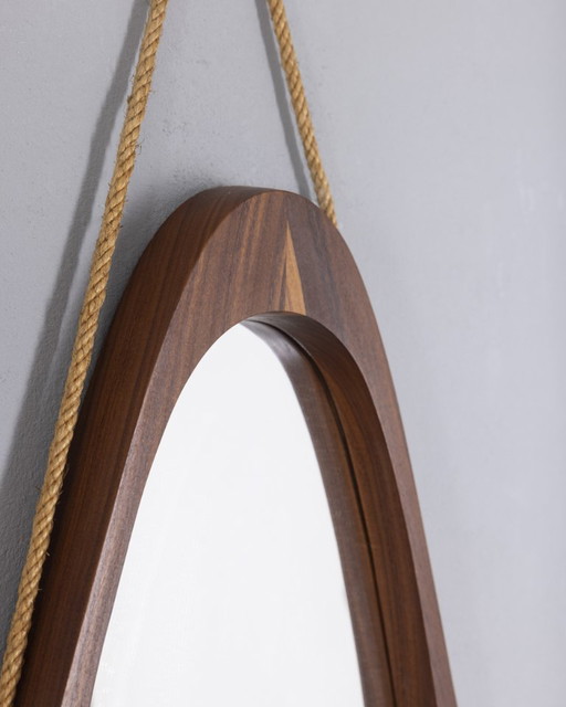 Vintage 1960s oval wall mirror in wood Italian design