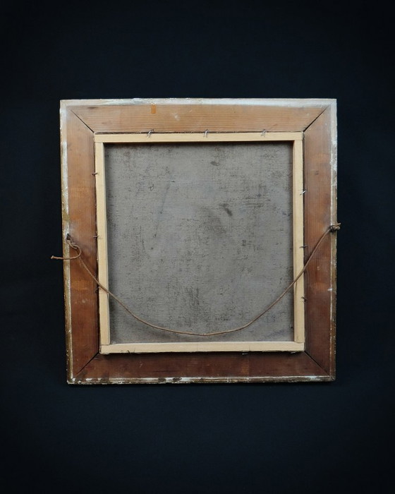 Image 1 of San Giuseppe con in mano un giglio, olio su tela scuola francese del XVIII secolo 51x48 cornice in legno dorato