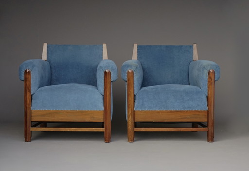 Set of Dutch Art Deco Haagse School Armchairs, 1930s