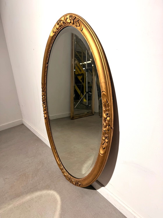Vintage Oval Giltwood Mirror with Carved Floral Details, Glass (photo 2 of 5)