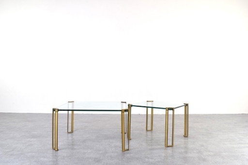 Hollywood Regency Brass and Glass Coffee Tables by Peter Ghyczy, 1970s, Set of 2