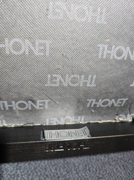 4 original Thonet Vintage Armchairs, polygonal back & patterned upholstery, Dining chairs, Wood, Grey (photo 7 of 12)