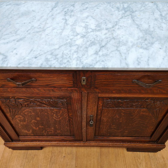 Image 1 of Vintage Antiek dressoir commode ladekast badkamermeubel met marmer blad