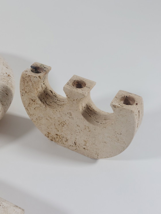 Image 1 of Tovaglietta vintage di design di metà secolo, portafrutta, posacenere, candeliere, scatola, travertino, Italia