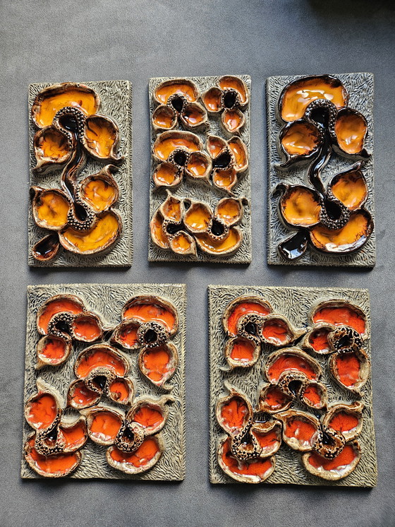 Image 1 of 5 fat lava relief wall tiles by Jan van Erp