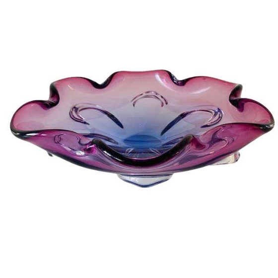 Image 1 of Vintage Sommerso XL glass bowl Josef Hospodka Chřibská Sklo blue purple 1950's