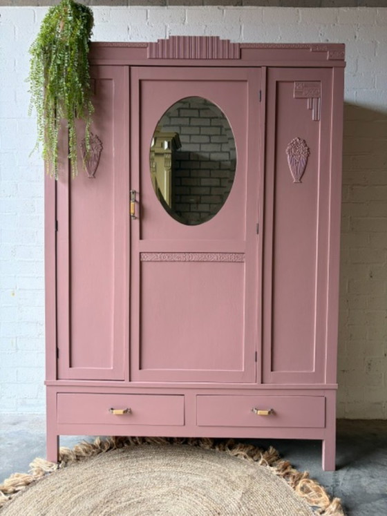 Antique vintage Art Deco wardrobe with mirror, restyled – Wood (photo 3 of 19)