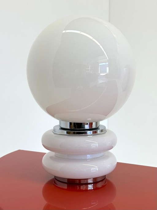 White glass Space Age spherical table lamp