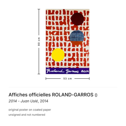 Affiches officielles ROLAND-GARROS 2014 - Juan Uslé Poster 2014