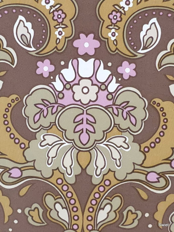 14298 Vintage Barok Behang Bruin Roze Goudgeel New Old Stock – Wanddecoratie, Paper (photo 3 of 8)