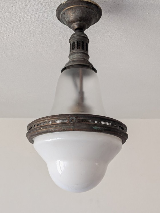 Image 1 of Paire de suspensions vintage style « Luzette » – Bauhaus / Art déco français – Recâblées