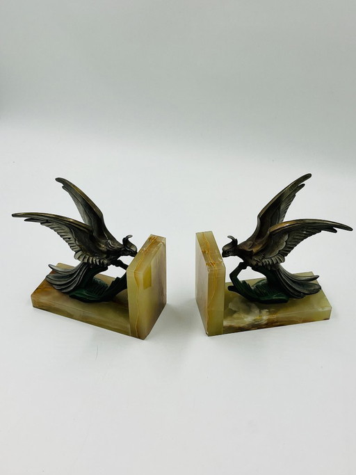 Art Deco Onyx Paradijsvogel Boekensteunen