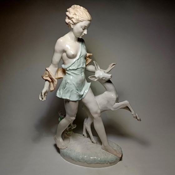 Hutschenreuther - Semi-nude Lady and Deer - 52,5cm - Porcelain, Sculpture, Creme (photo 2 of 22)