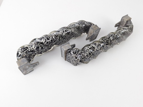 Image 1 of Pair of Hand-Blown Murano Glass Spiral Door Handles with Silver Dust, 1960s