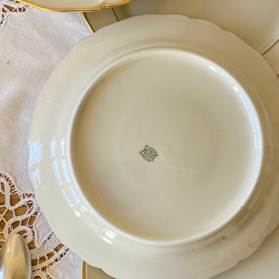 Image 1 of Set of 6 antique off-white porcelain dessert plates with gold trim, Limoges ULIM