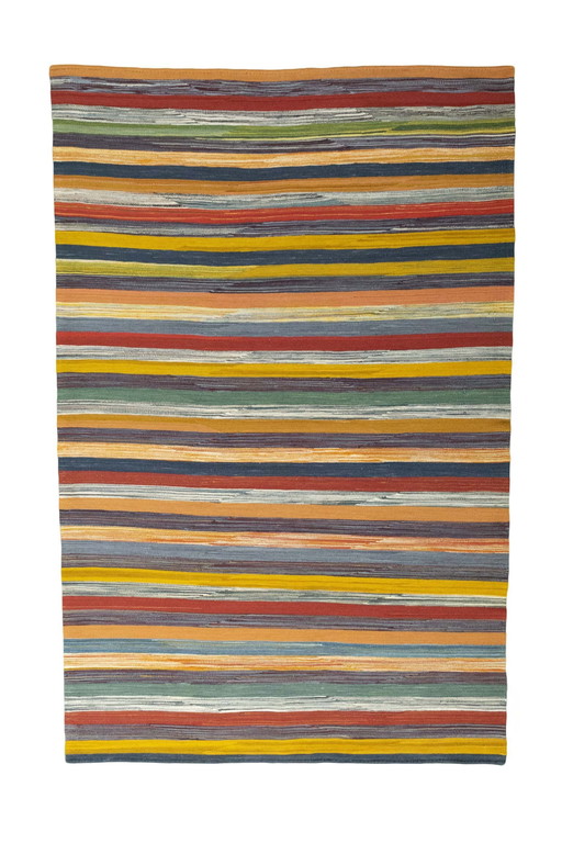 Handwoven Designer Kilim Fars - 250 X 162 Cm - Modern Stripes & Natural Colors