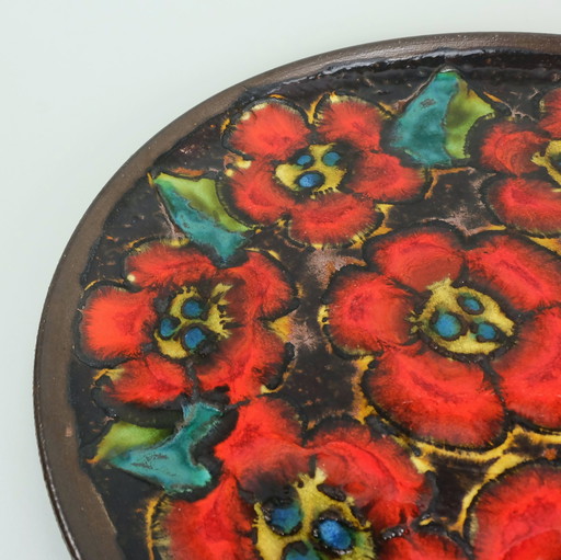 grand bol ruscha vintage 70s wall plate flower decor fat lava glaze