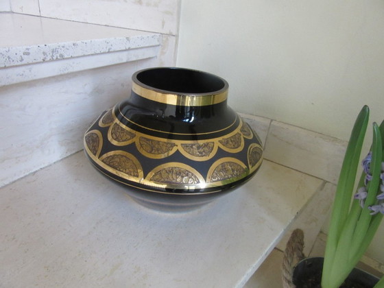 Image 1 of Art Deco Boom Vase Black/Gold design Paul Keller, with original label