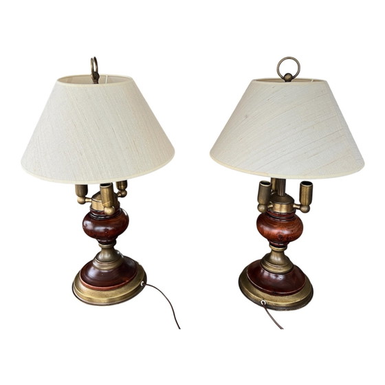 Set di 2 lampade vintage, Lampade da tavolo, Tessile, Legno, Beige (foto 15 di 15)