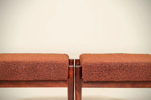 Pair de tabourets bouclé rustine et bois 