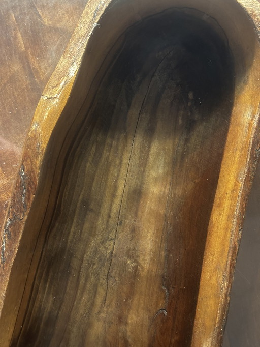 Grande coupe / Vide Poche sculptée en Bois - Artisanat Vintage 38 / 14 cm