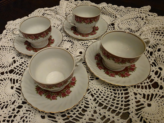 Image 1 of 4-delige vintage kop-en-schotelset van het Duitse kwaliteitsmerk Genuine Royal Frankonia