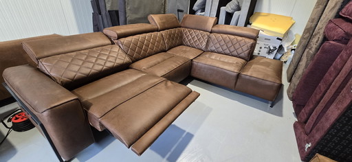 Henders and hazel corner sofa cognac with electrich relax part and adjustable headrests
