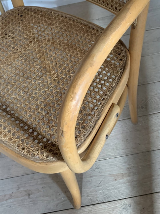 Vintage Hofmann rieten fauteuil – Thonet, Eetkamerstoelen, Wicker, Wood (photo 9 of 10)