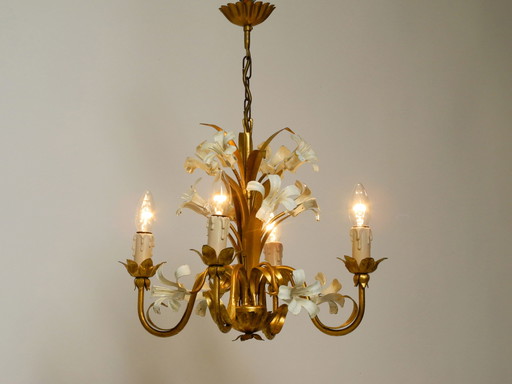 Lampadario vintage in metallo placcato oro a 4 bracci