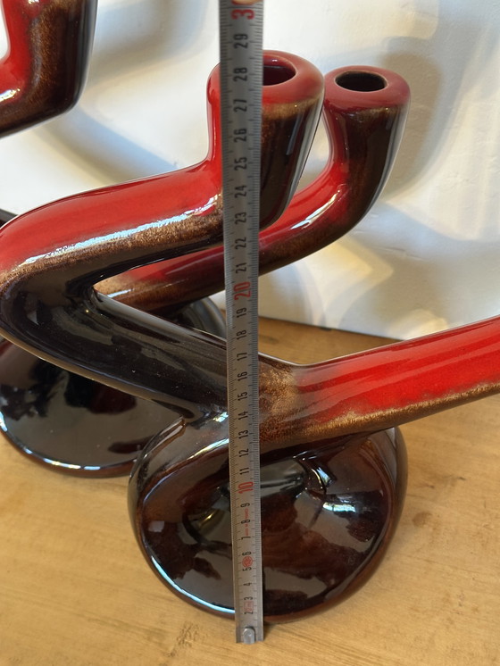 Image 1 of Pair of Ceramidi ceramic candlesticks from the 60s