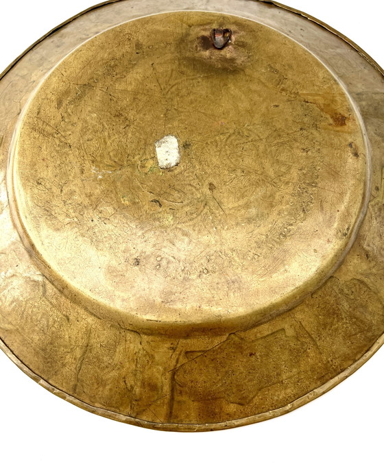 Image 1 of Grote oosterse messing wandplaat – handgegraveerd – Turkije, circa 1930-1950