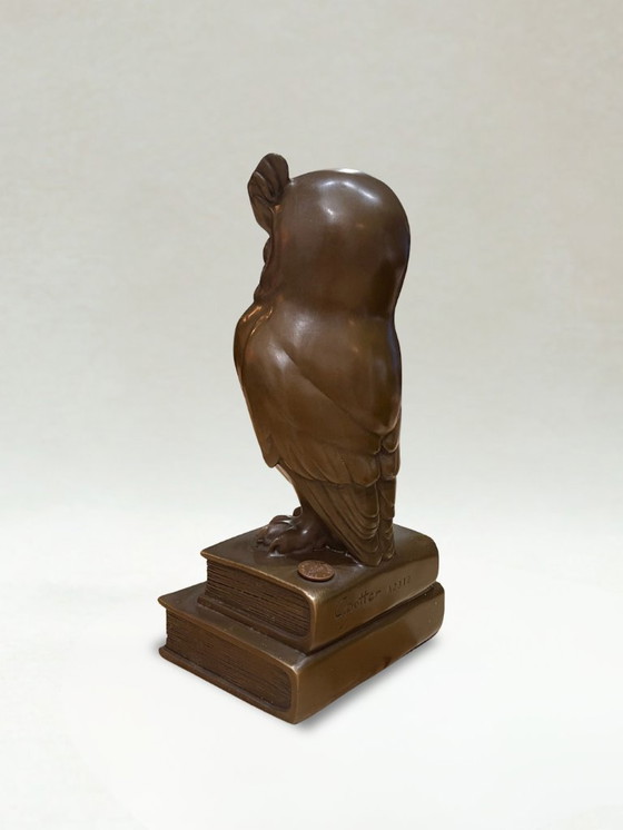 Image 1 of Art Deco Bronze Owl – Signed C. Potter – Guaranteed Paris Bronze – Book Base