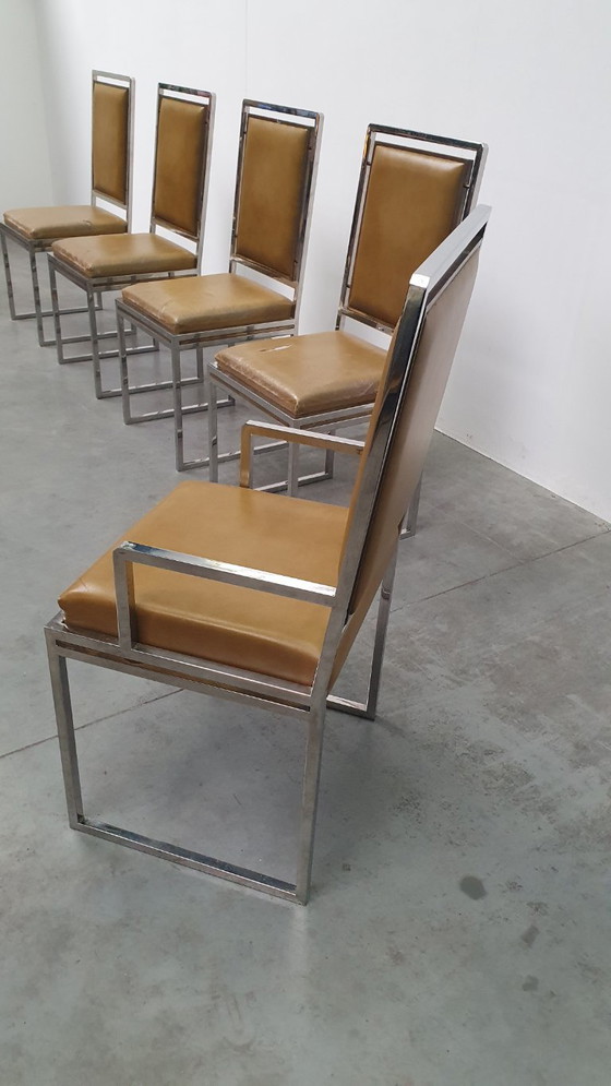 Willy Rizzo Vintage SQ Chair Set Hollywood Regency 70s Design Italy – Dining chairs, Skai (photo 6 of 16)