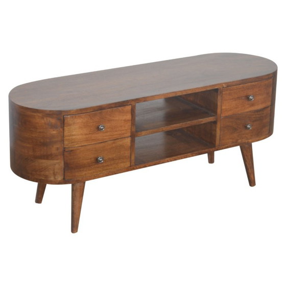 Mobile TV di Lusso in Legno Massello di Mango – Chestnut – Design Rotondo – Artisan, Mobili TV (photo 4 of 9)