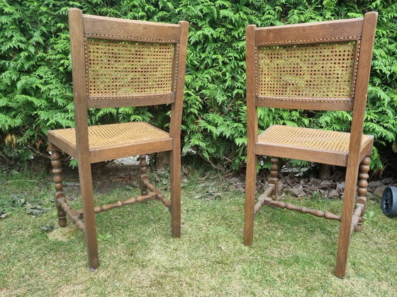Image 1 of Sillas de cocina de roble antiguo con ratán