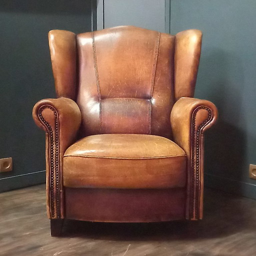 Robuuste Vintage Schapenleren Fauteuil
