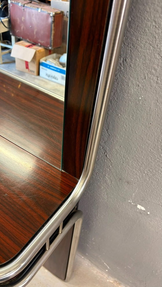 Image 1 of Mid-Century Modern Chrome & Rosewood Wall Console with Mirror, 1970s, Italian