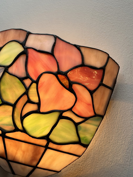 Image 1 of Set Of 2 Vintage Stained Glass Wall Lights 1920s Style