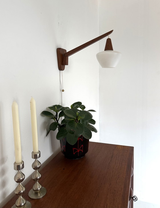 Image 1 of Vintage teak and opal glass wall lamp, Denmark '60s