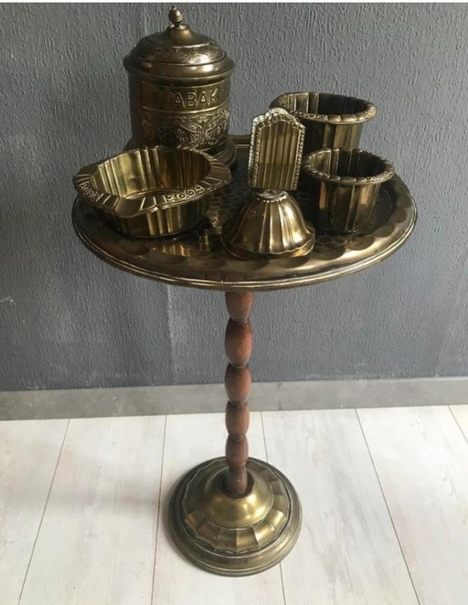 Brass smoking/side table including accessories from 1880