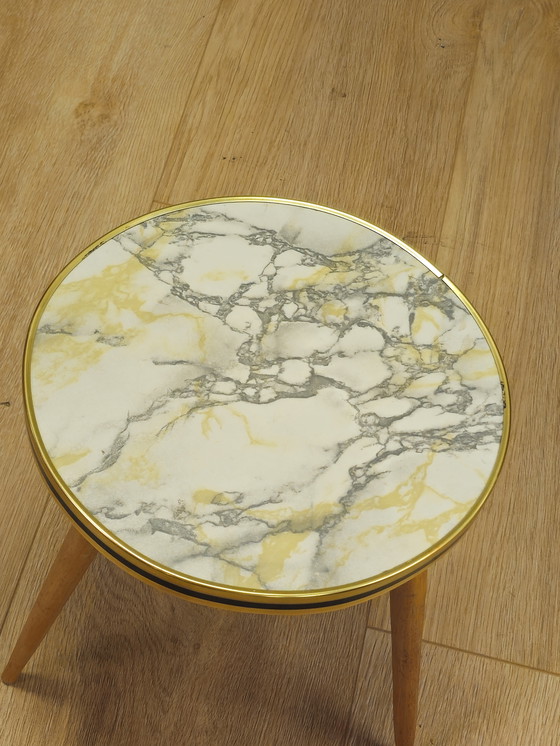 Image 1 of Vintage Marmer Plantentafeltje Tafeltje Bijzettafeltje 